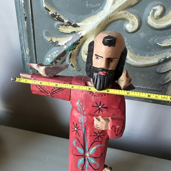 Vintage carved painted wood st Francis statue with bird folk art - Picture 8 of 12